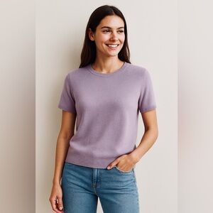 Cashmere Short Sleeve Sweater Lilac Vintage Made in Hong Kong NEW